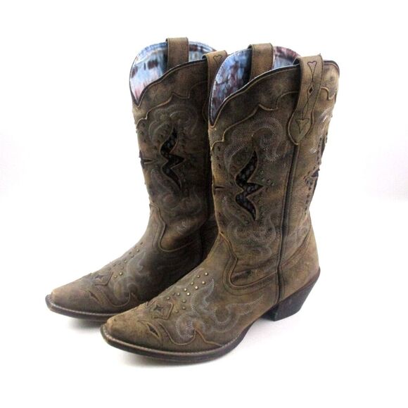 Laredo Lucretia Women's Brown Leather Pull On Western Boots Size 9.5 W  #52133 - Picture 1 of 11